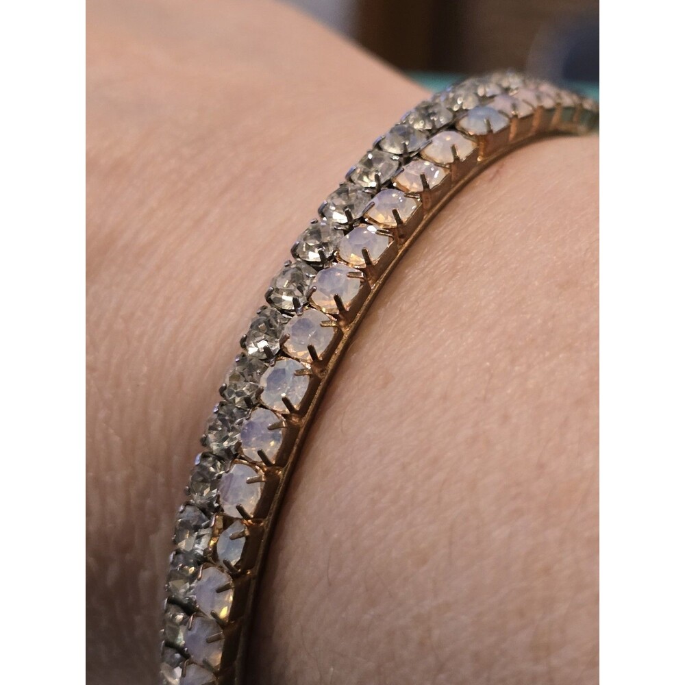 Vintage Rhinestone Bangle Bracelet Set Clear Crystal Opalescent Glass Stackable
